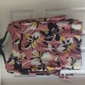 Limited Womens Med Floral‎ Print Lg Sleeve Tie Cuff Pink Yellow Black Blouse 110
